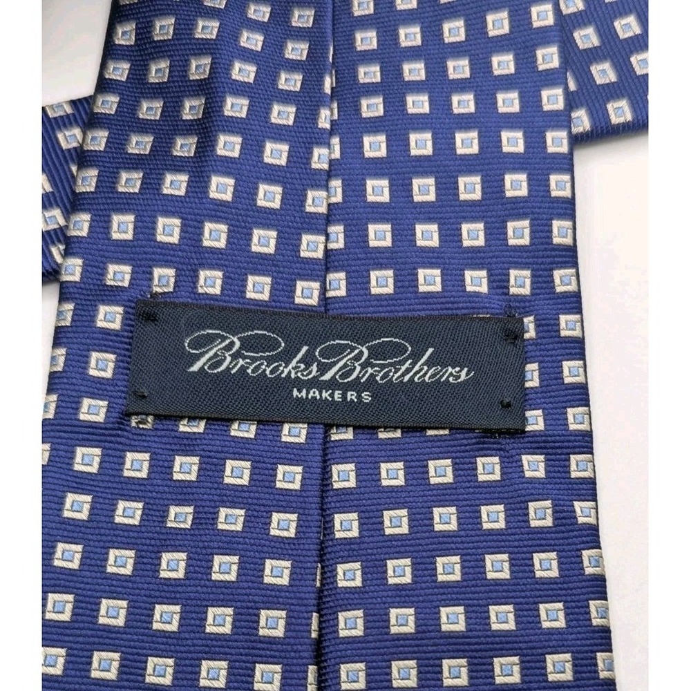 Brooks Brothers Geometric Squares Royal Blue Tie 100% Italian Slik - Made In USA